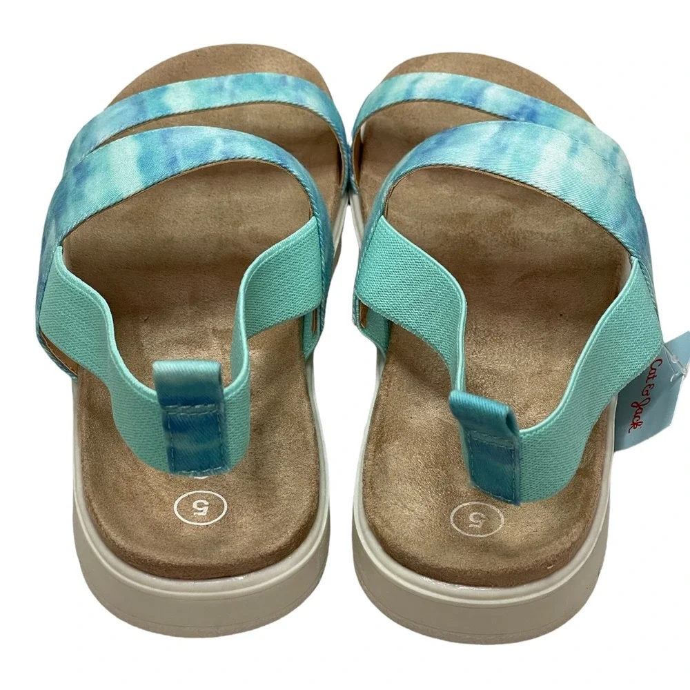 Cat & Jack Girls Sloane Blue Tie Dye Pull-On Elastic Strap Footbed Sandal Size 5